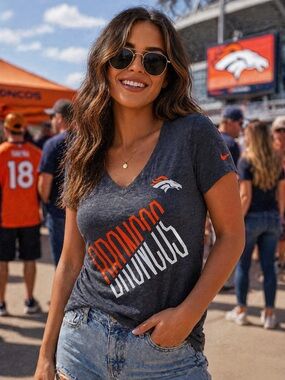 Nike Denver Broncos Women’s Small V-Neck Tee NFL Team Apparel
